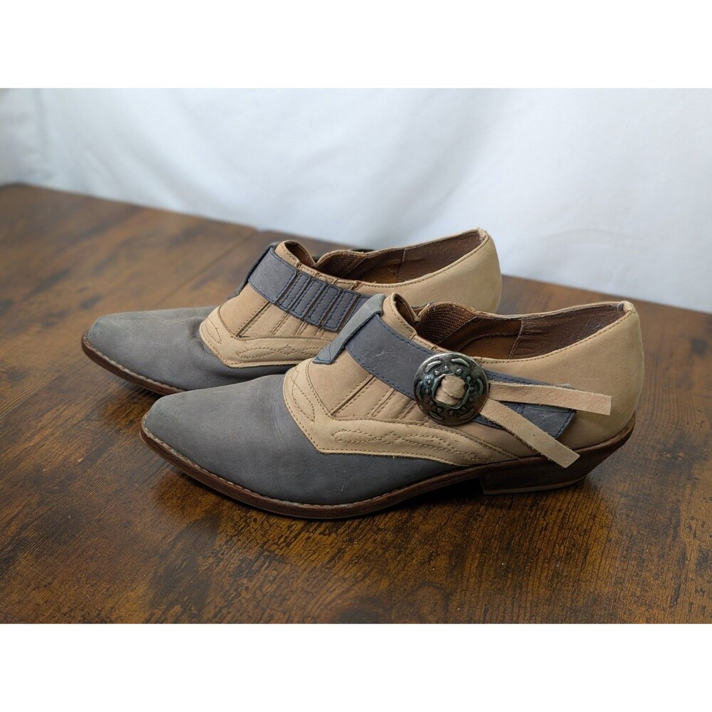Dingo Grey/Tan Leather Western Ankle Booties Sz 7.5M Cowgirl Rodeo Y2K